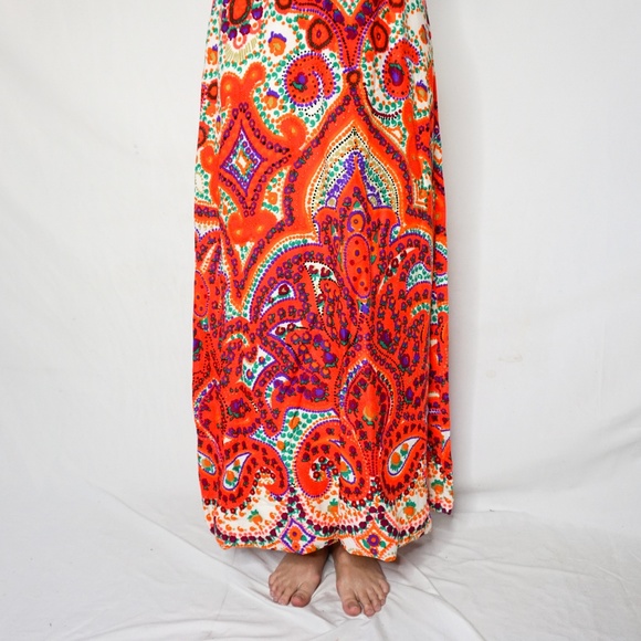 VINTAGE 60s Ornate Color Pattern Maxi Skirt - Picture 7 of 7